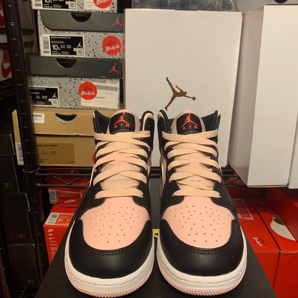 Nike Air Jordan 1 Mid Atmosphere Black Pink Shoes 554725-604 TD (GS) Youth Sizes - Picture 10 of 12